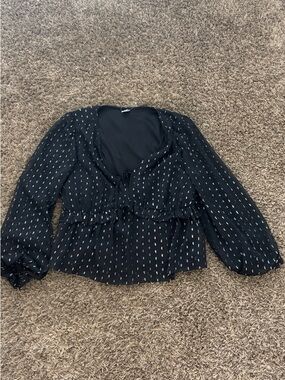 Old Navy Black Ruffle Tie-Front Blouse Jacket with White Dot Print